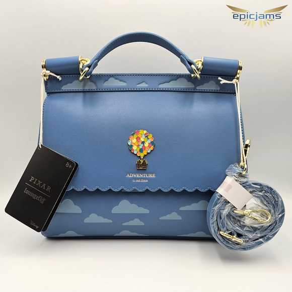 Loungefly Disney Pixar Up Carl & Ellie Clouds Blue Crossbody Bag Purse New - Picture 5 of 6